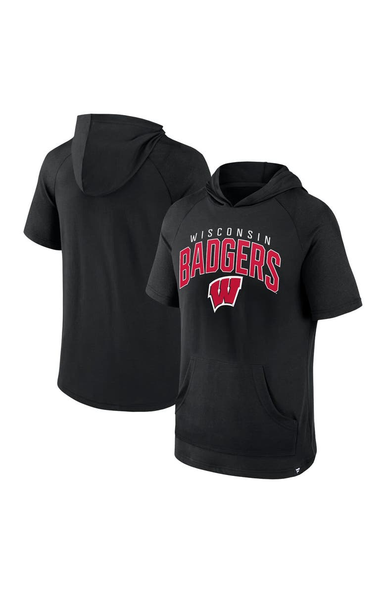 FANATICS Men's Fanatics Branded Black Wisconsin Badgers Double Arch Raglan Short Sleeve Hoodie T-Shirt, Main, color, Black