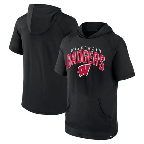 Men's Fanatics Branded Black Wisconsin Badgers Double Arch Raglan Short Sleeve Hoodie T-Shirt