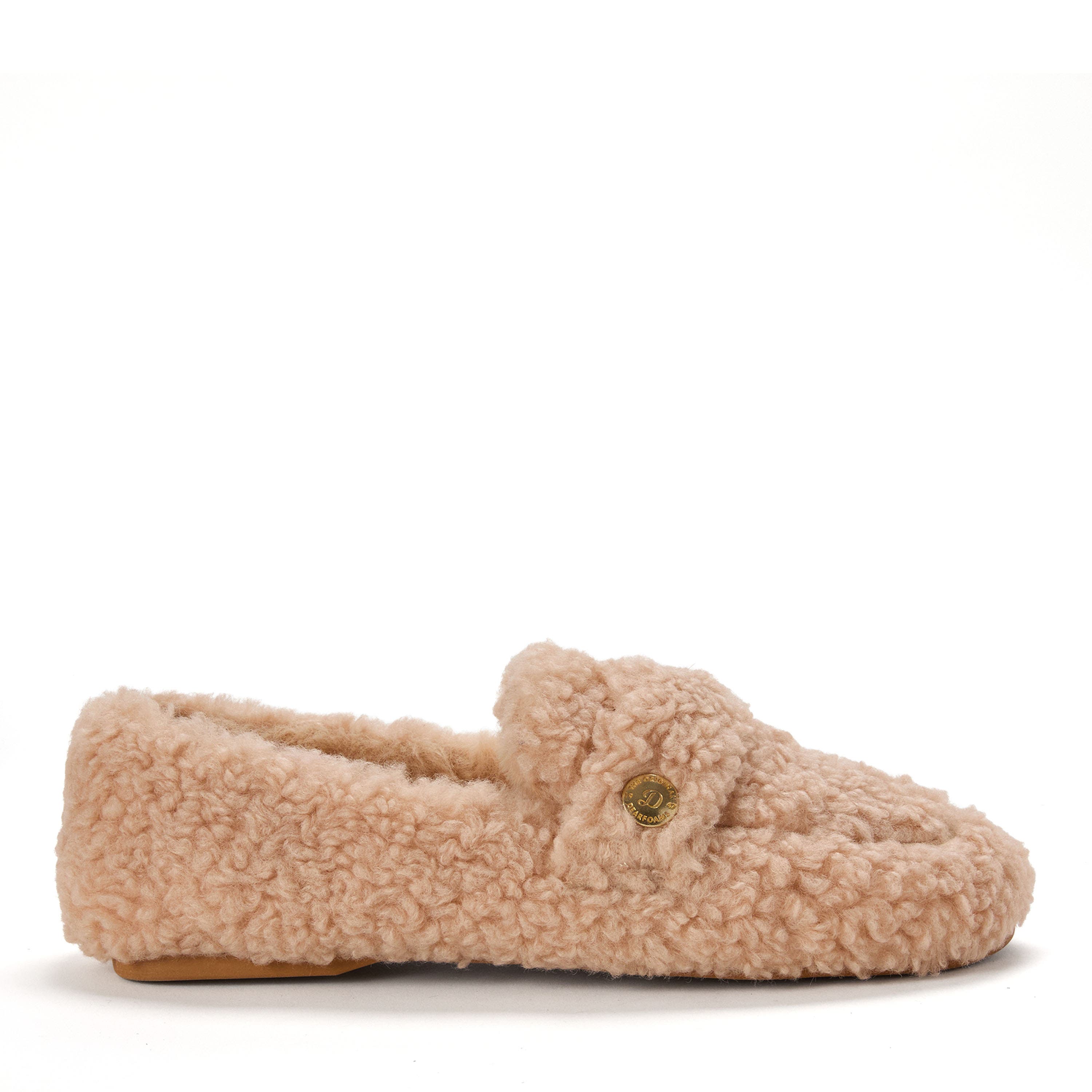 DEARFOAMS Madeline Luxe Teddy Loafer Slipper, Alternate, color, Latte