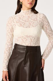 ASTR the Label Kyra Mock Neck Lace Top