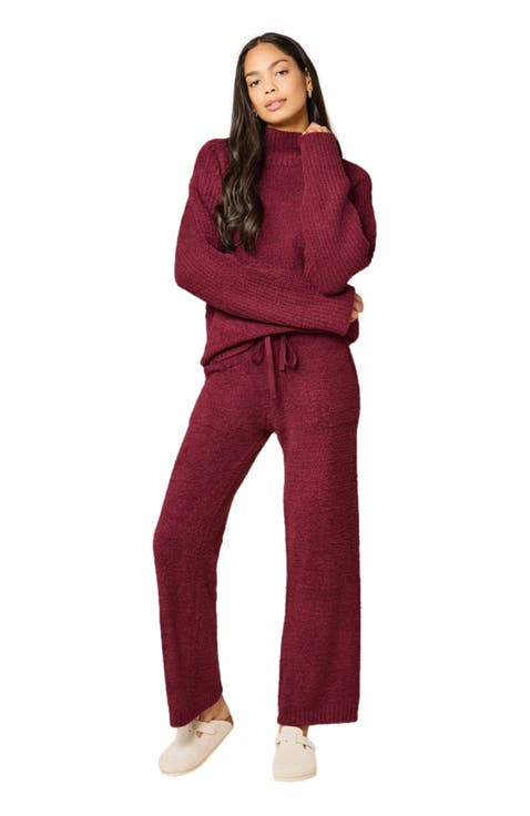 Solid Marshmallow Rib Mock Neck with Long Pant