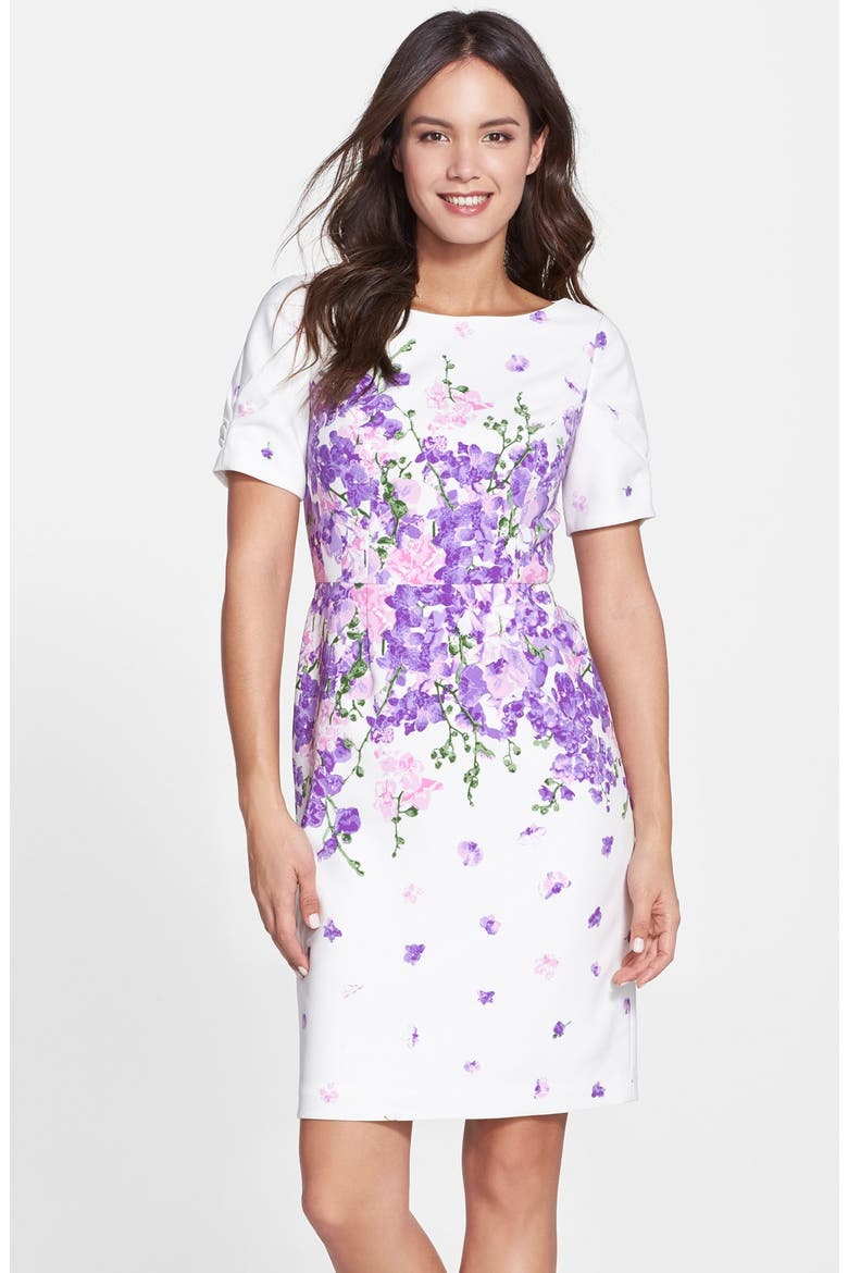 'Garden Party' Floral Print Sheath Dress, Main, color, WHITE MULTI
