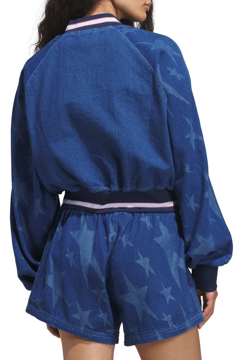 SST Denim Graphic Varsity Bomber Jacket, Alternate, color, MEDIUM BLUE DENIM