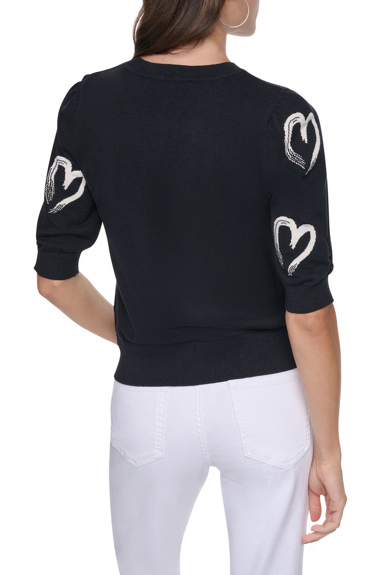 Heart Short Sleeve Sweater, Alternate, color, BLK/ IVY