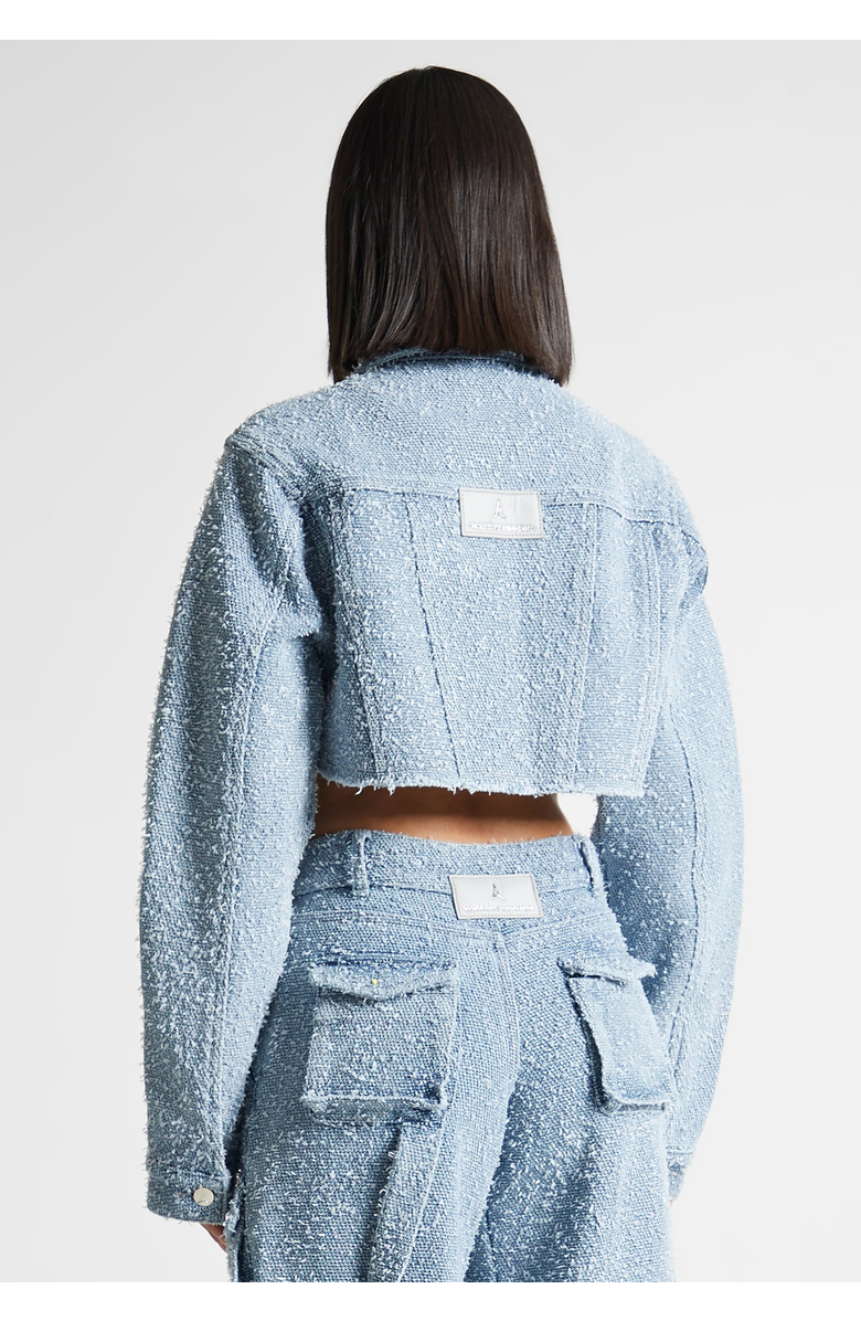 Manière De Voir Catherine Cropped Boucle Denim Jacket, Alternate, color, Mid Blue