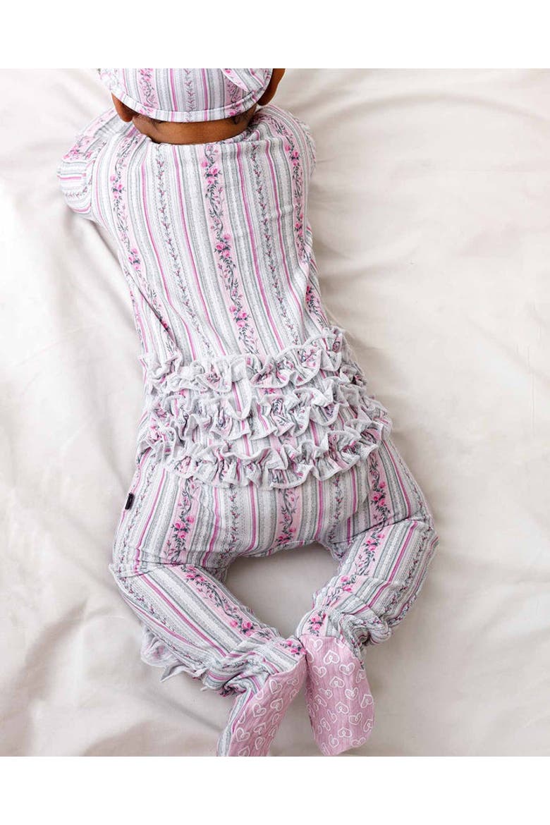 Victorian Floral Ruffled Zippered Footie, Alternate, color, Pink