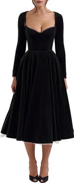 HOUSE OF CB Mademoiselle Long Sleeve Midi Cocktail Dress
