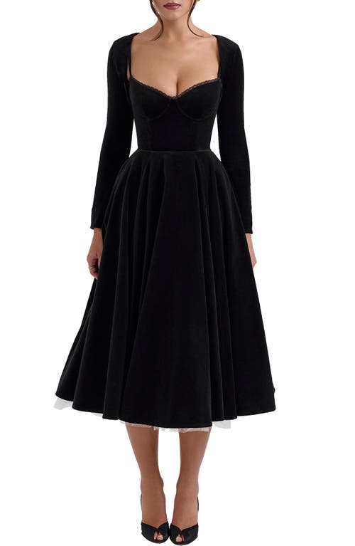 Shop House Of Cb Mademoiselle Long Sleeve Midi Cocktail Dress In Black