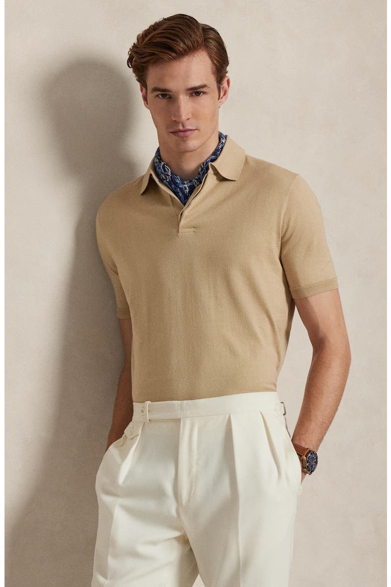 Short Sleeve Cotton Polo Sweater, Alternate, color, CLASSIC TAN