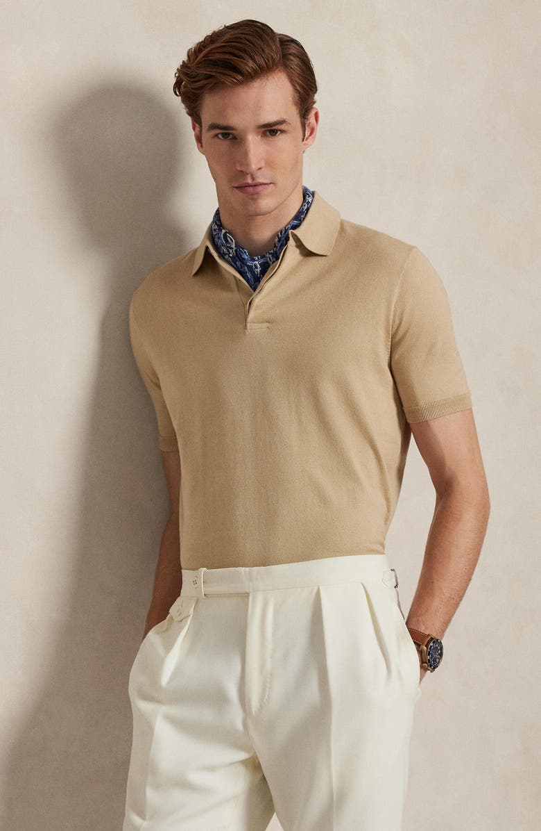 Polo Ralph Lauren Short Sleeve Cotton Polo Sweater, Alternate, color, Classic Tan