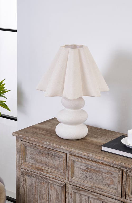Brightech Kelsey 17.5" Modern Organic Shape Led Table Lamp With Ceramic Base And Wavy Cotton Fabric  In White
