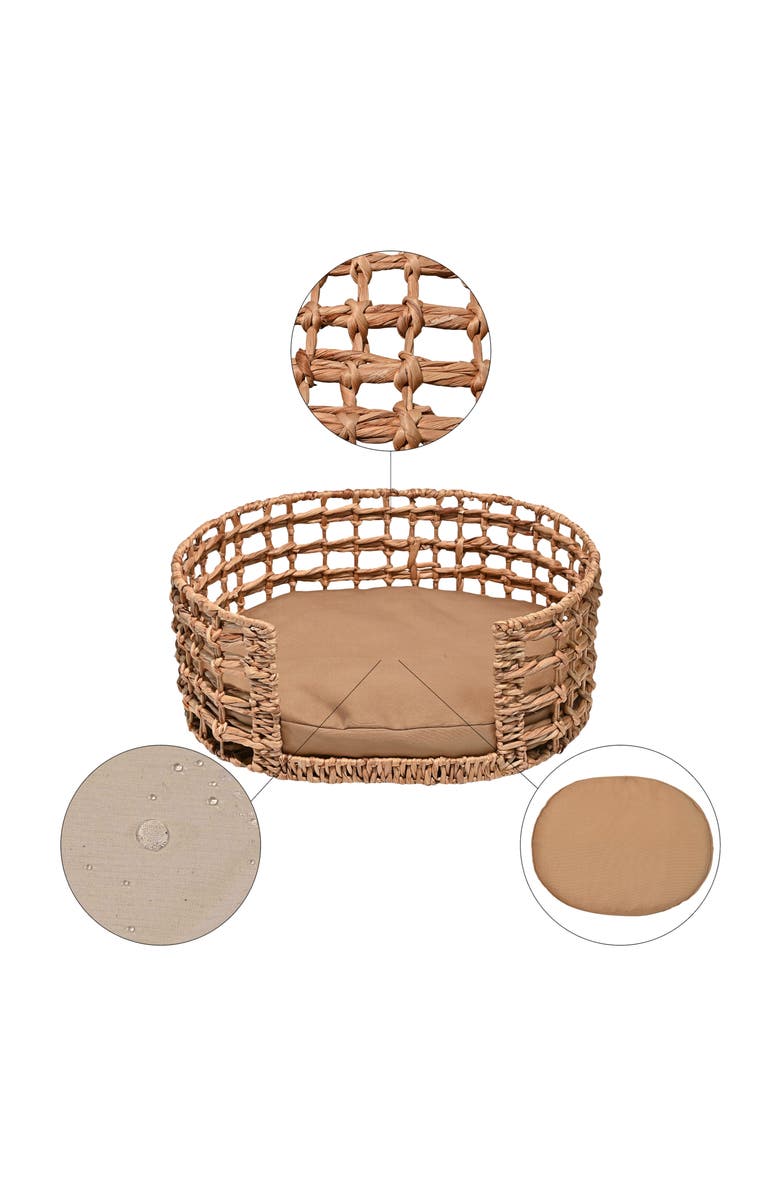 The Licker Store Gigi 24" x 18" Modern Handwoven Hyacinth Open-Weave Oval Pet Bed, Machine-Washable Cushion, Alternate, color, Natural