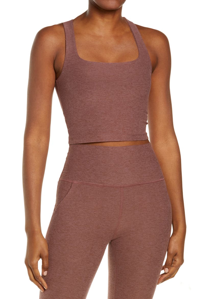 Space Dye Square Neck Crop Tank, Main, color, SIENNA BROWN HEATHER