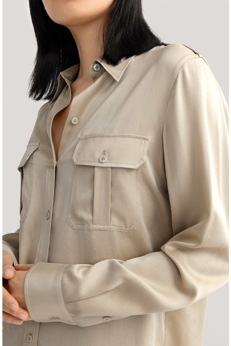 Women's Sandwashed Silk Shirt With Epaulettes, Alternate, color, Light Apricot