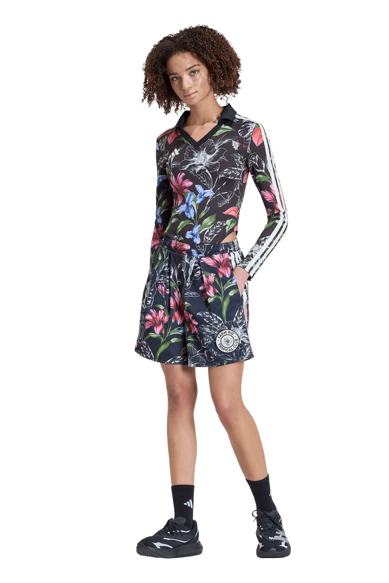 x FARM Rio Floral Long Sleeve Bodysuit, Alternate, color, BLACK/ CREAM WHITE/ MULTICOLOR