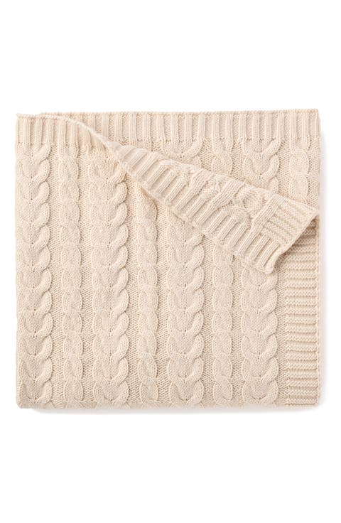 Horseshoe Cable Knit Cotton Blanket
