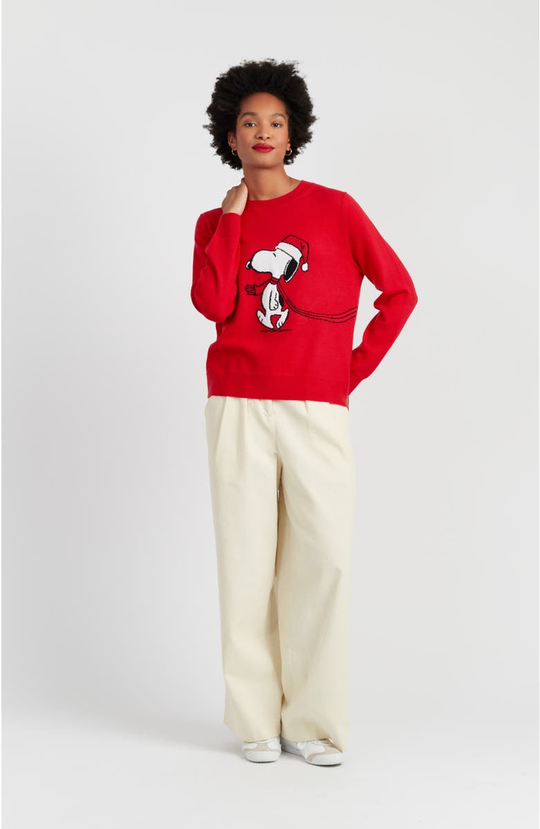 Chinti & Parker Wool-Cashmere Holiday Snoopy Sweater, Alternate, color, Velvet Red