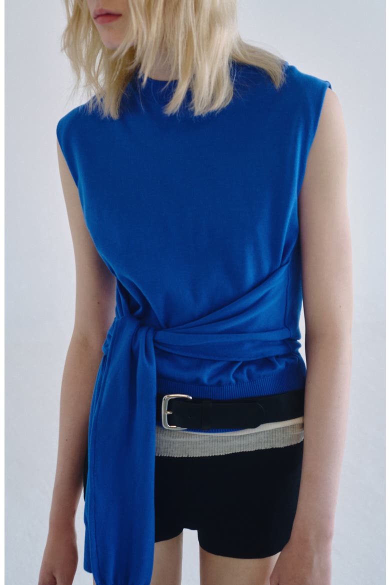 Cotton Knit Knot Detail Vest, Main, color, BLUE