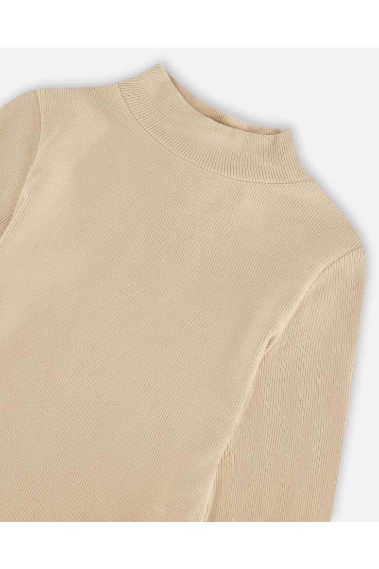 Little Girl's Super Soft Brushed Mock Neck Top Medium Beige, Alternate, color, Nougat