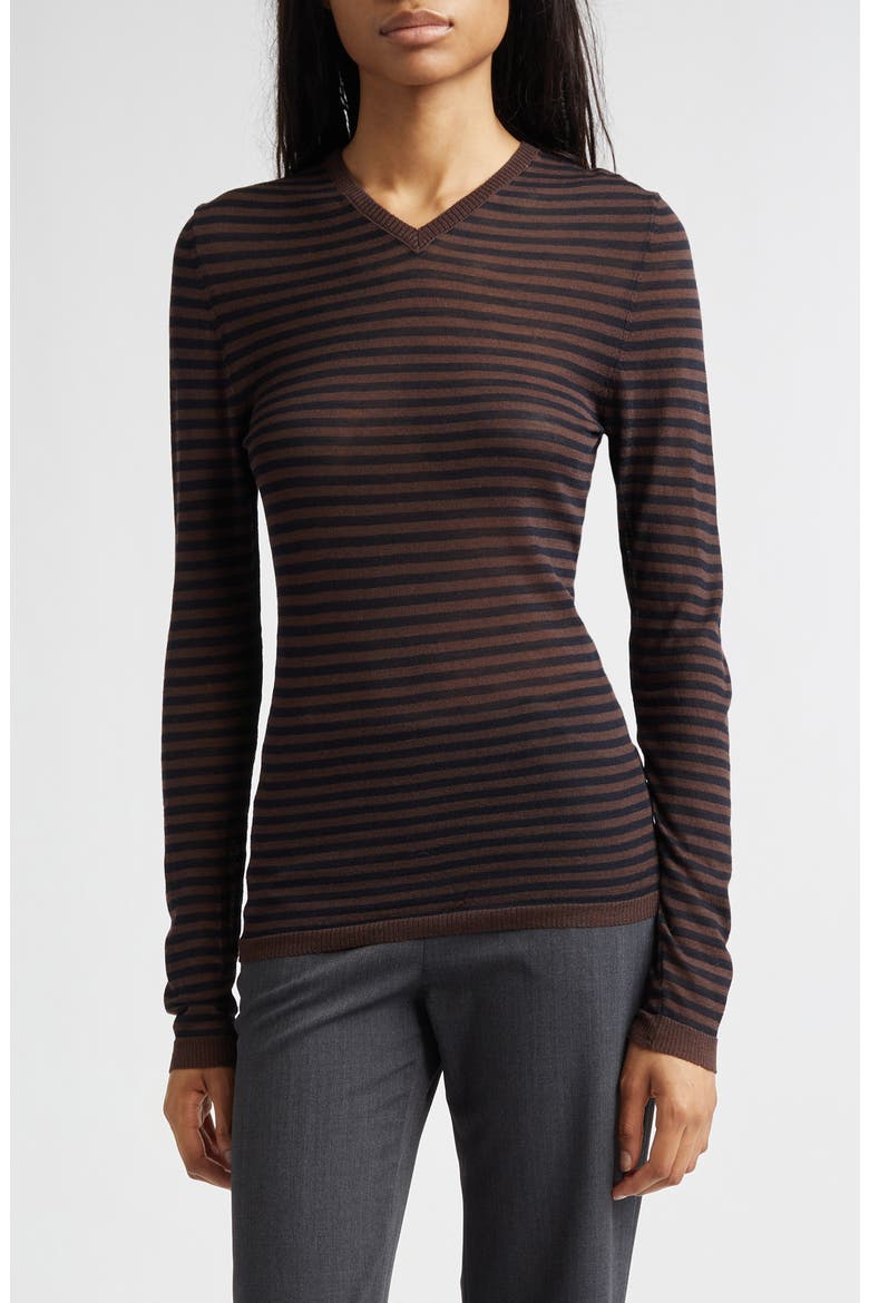 Iglú Stripe Extrafine Merino Wool Blend Sweater, Main, color, BROWN
