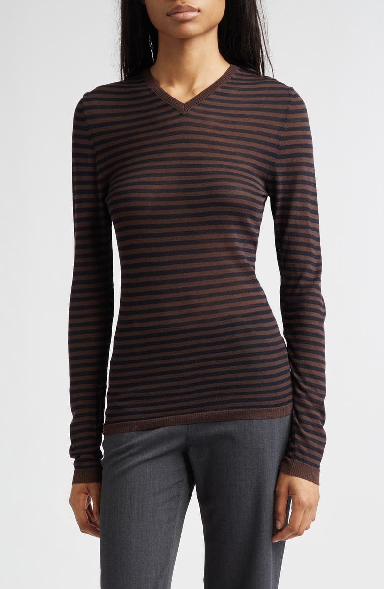 Paloma Wool Iglú Stripe Extrafine Merino Wool Blend Sweater, Main, color, Brown