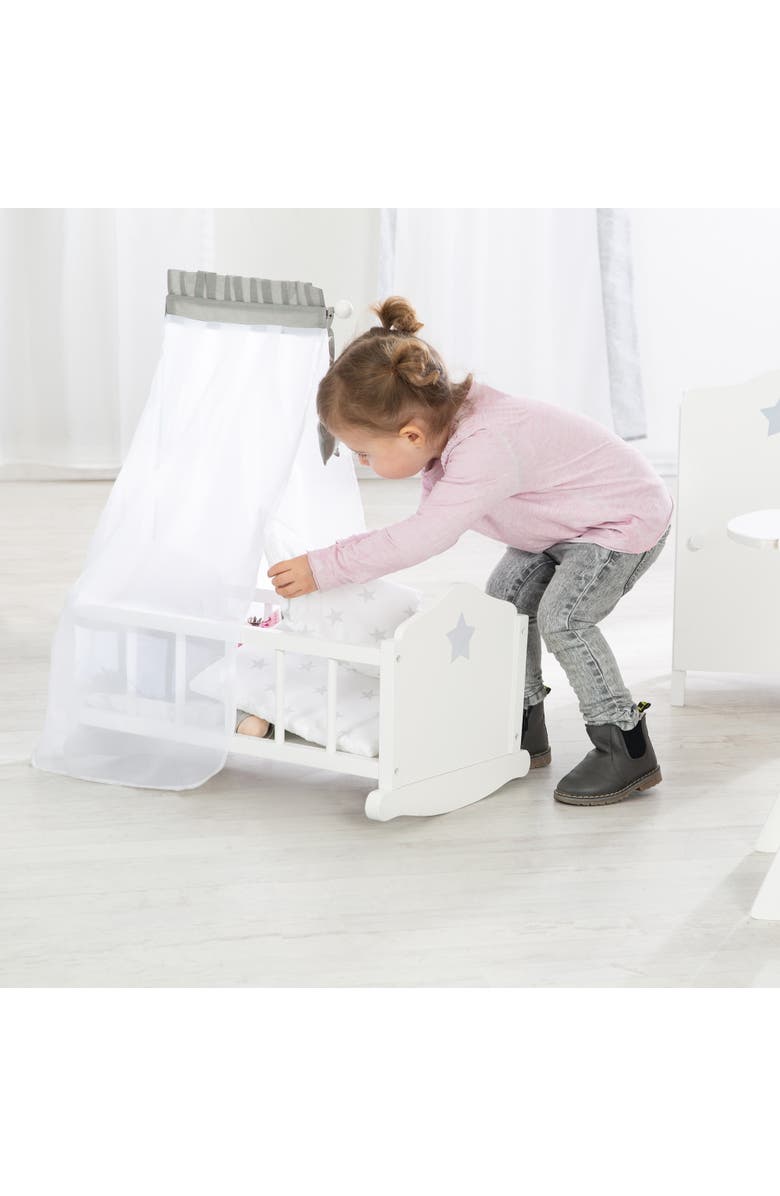 Roba-Kids Roba Doll Cradle Set Stella Star, Gray & White Includes Hanging Mobile, Alternate, color, White