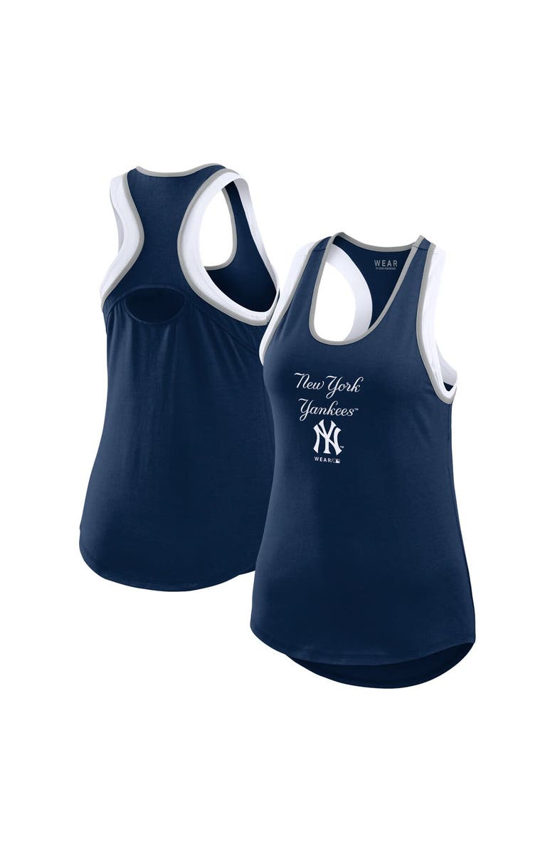 WEAR by Erin Andrews Women's WEAR by Erin Andrews Navy New York Yankees Colorblock Racerback Tank Top, Main, color, Navy