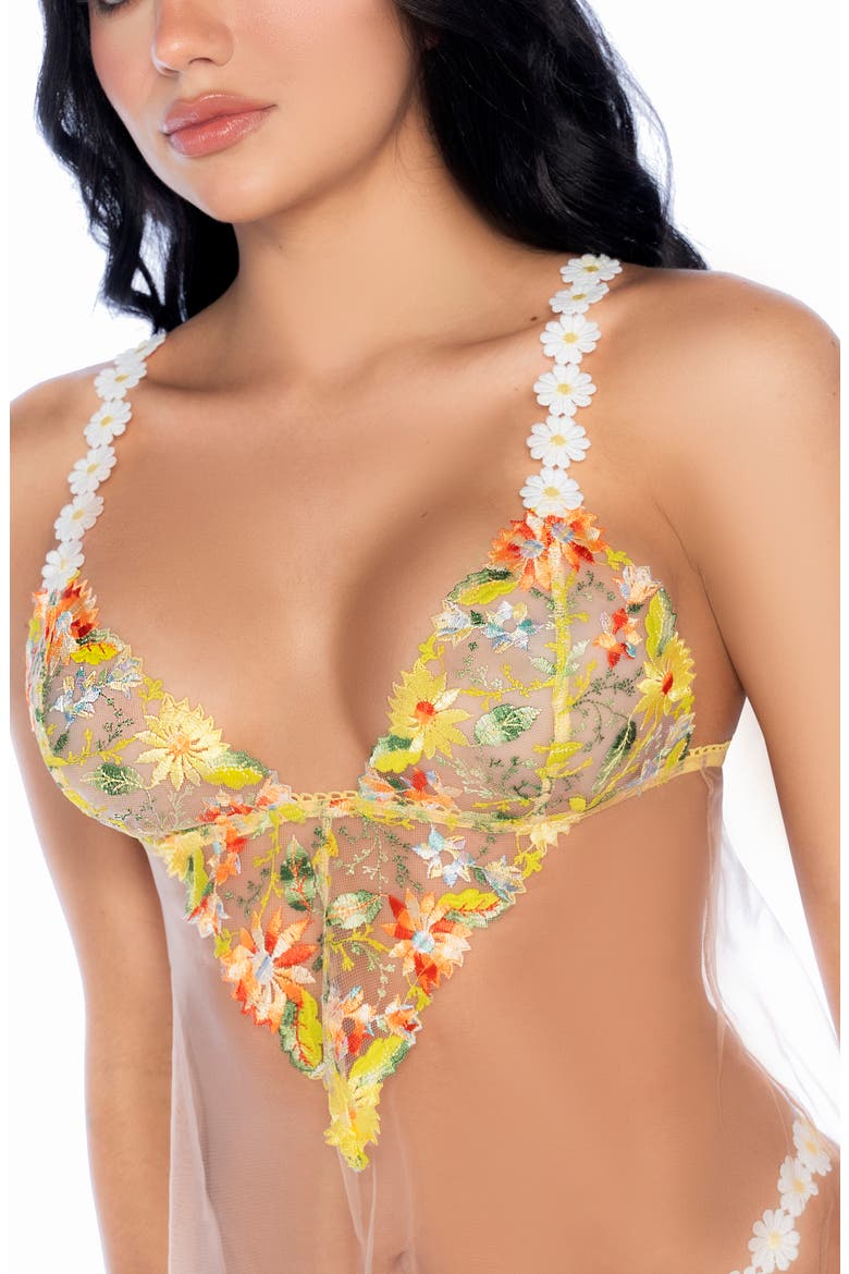 Embroidered Mesh Underwire Babydoll Chemise & Thong Set, Alternate, color, SUNLIT BLISS