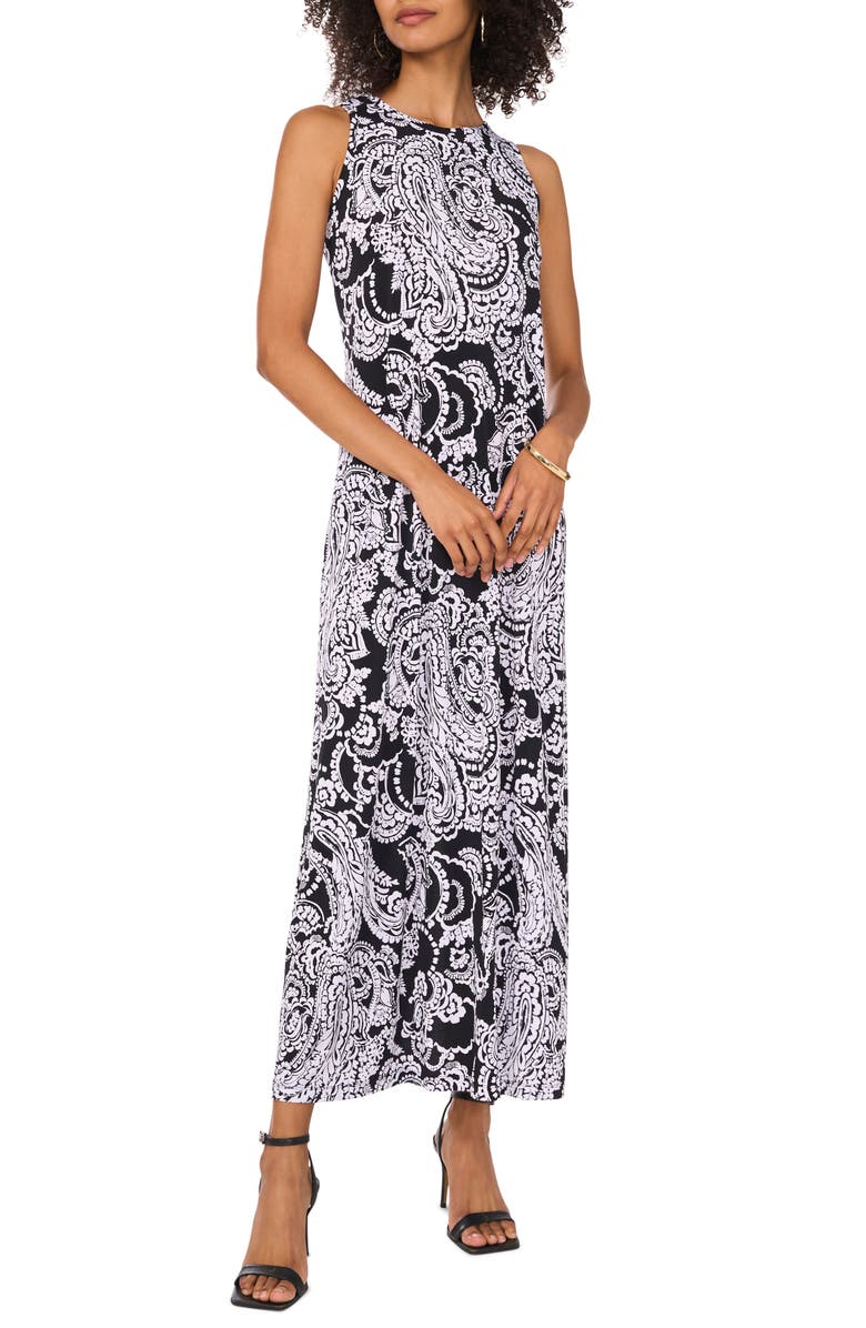 Vince Camuto Paisley Sleeveless Jersey Maxi Dress, Main, color, Rich Black Multi
