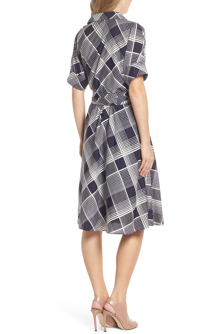 Plaid Surplice Midi Dress, Alternate, color, NAVY/ IVORY