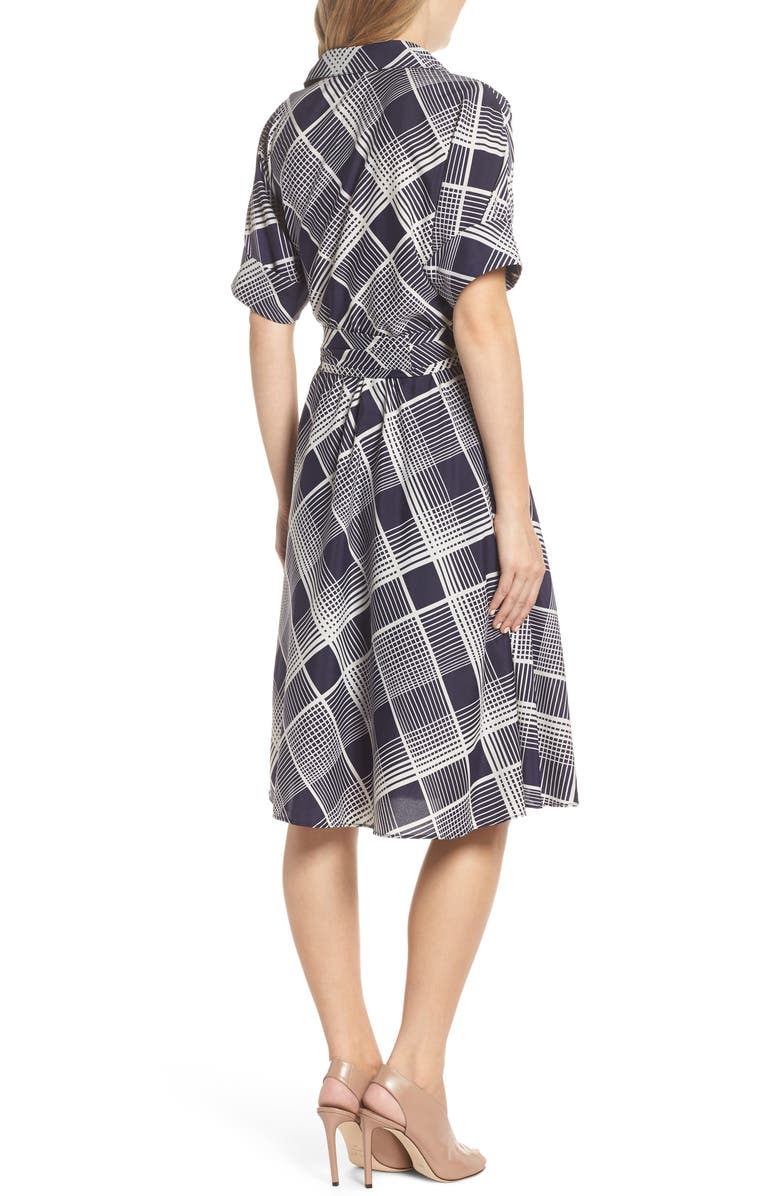 Eliza J Plaid Surplice Midi Dress, Alternate, color, Navy/ Ivory