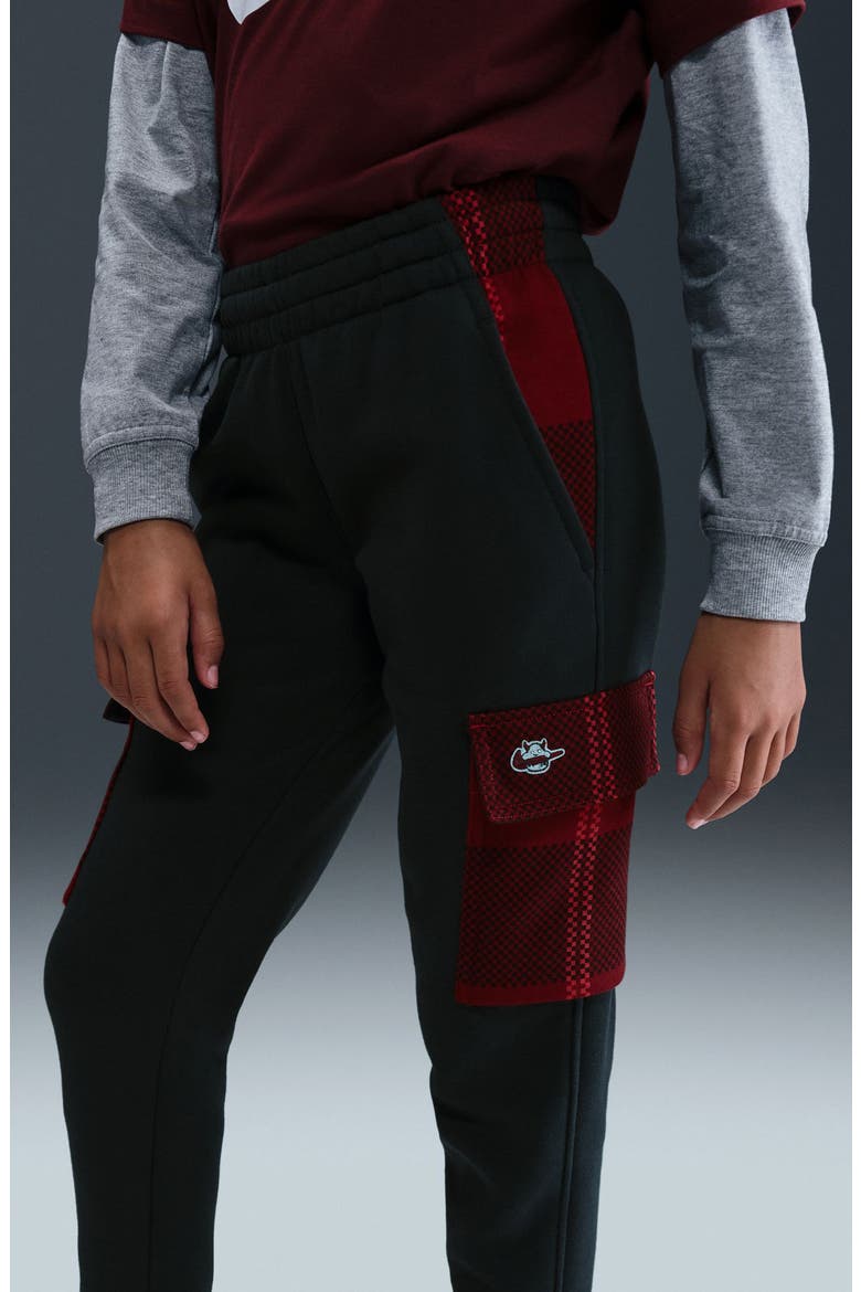 Kids' Club Fleece Cargo Joggers, Alternate, color, OFF NOIR/ UNIVERSITY RED