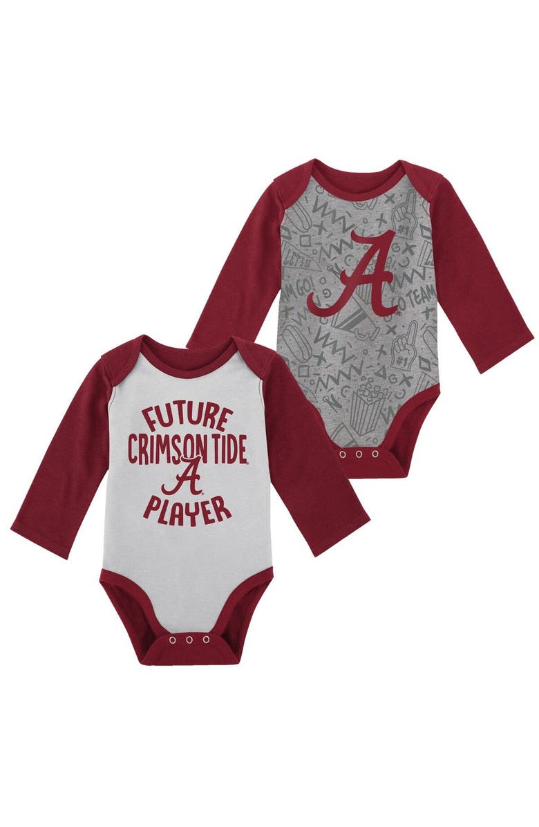 Outerstuff Newborn & Infant White/Gray Alabama Crimson Tide 2-Pack Play Time Long Sleeve Bodysuit Set, Main, color, 
