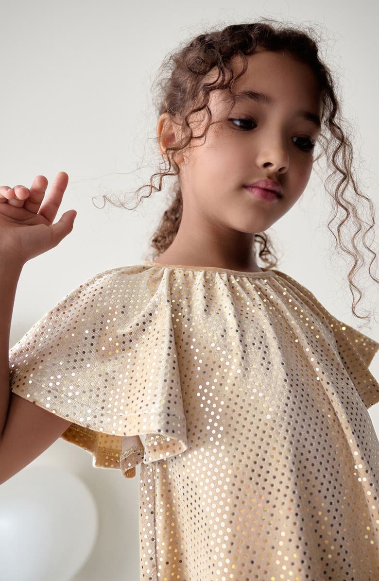 NEXT Kids' Metallic Dot Velvet Dress, Alternate, color, Yellow