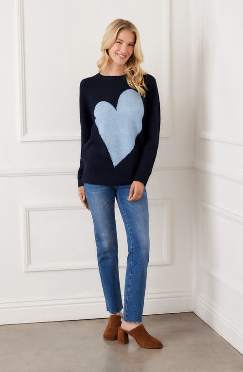 Karen Kane Heart Crewneck Sweater In Blue