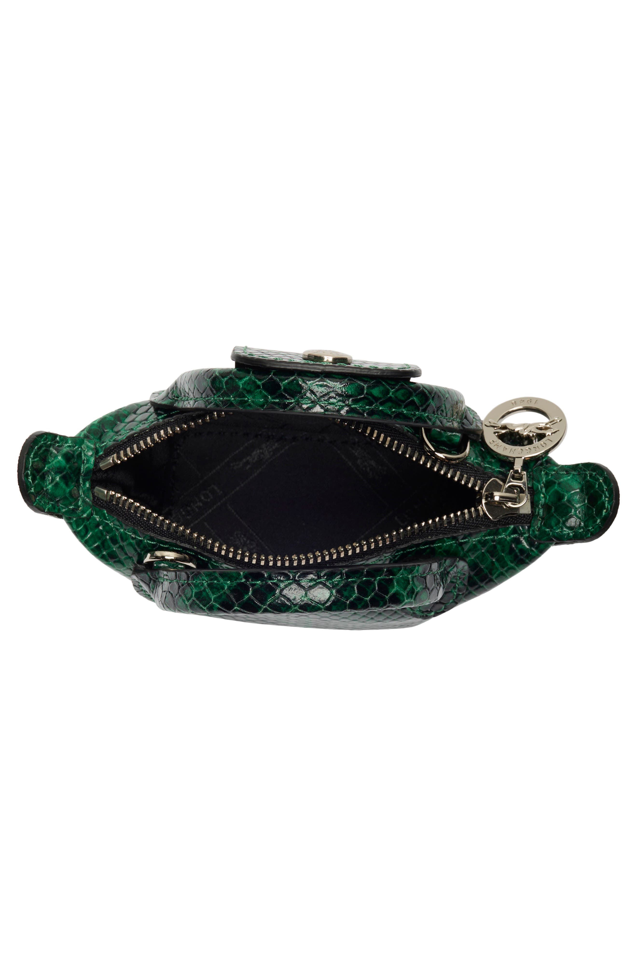 Longchamp Le Pliage Cuir Croc Embossed Extra Small Crossbody Bag, Alternate, color, Green