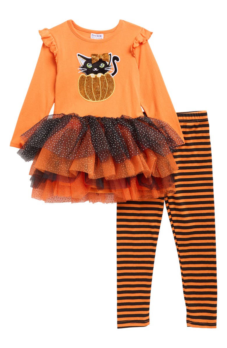 BLUEBERRY Kids' Halloween Long Sleeve Tutu Top & Leggings Set, Main, color, Orange