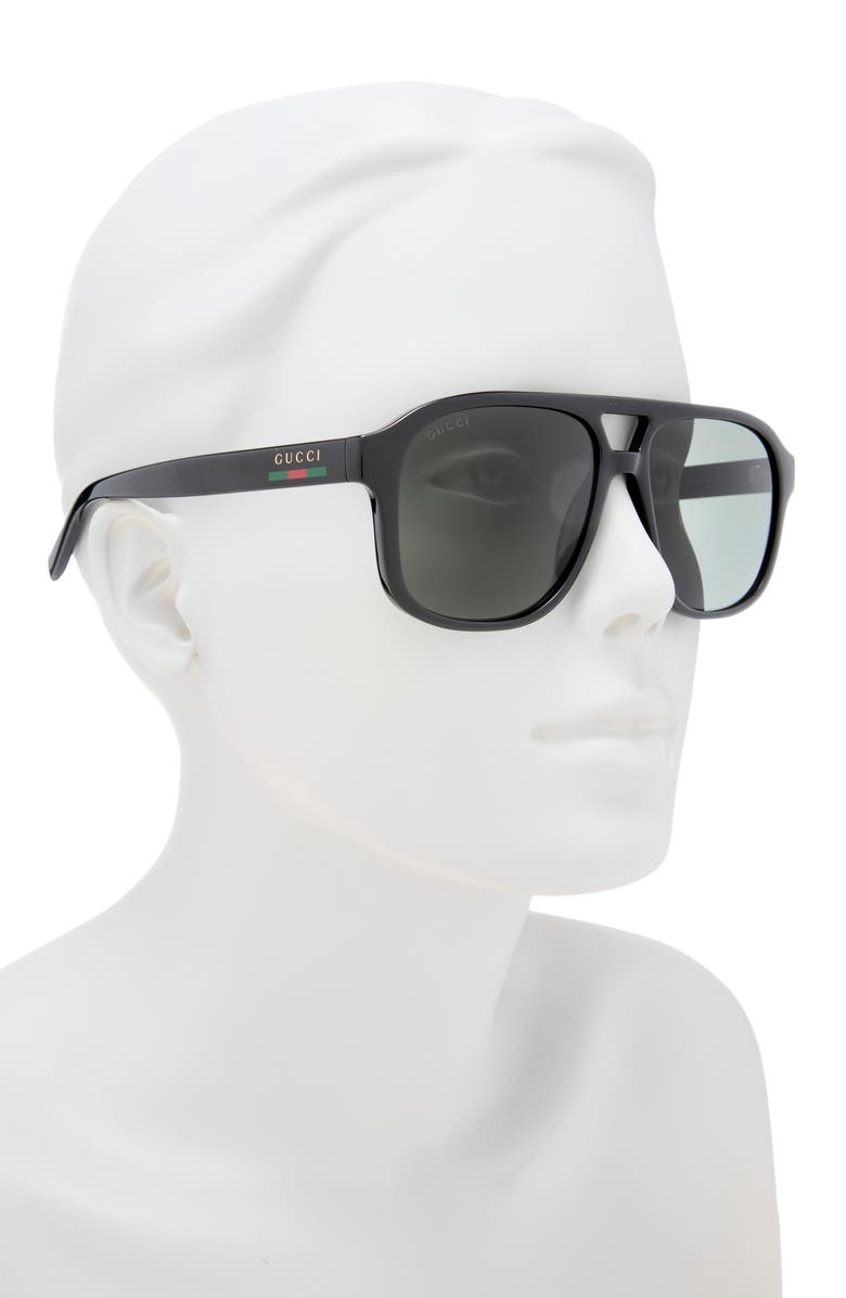 Gucci 57mm Navigator Sunglasses, Alternate, color, Black
