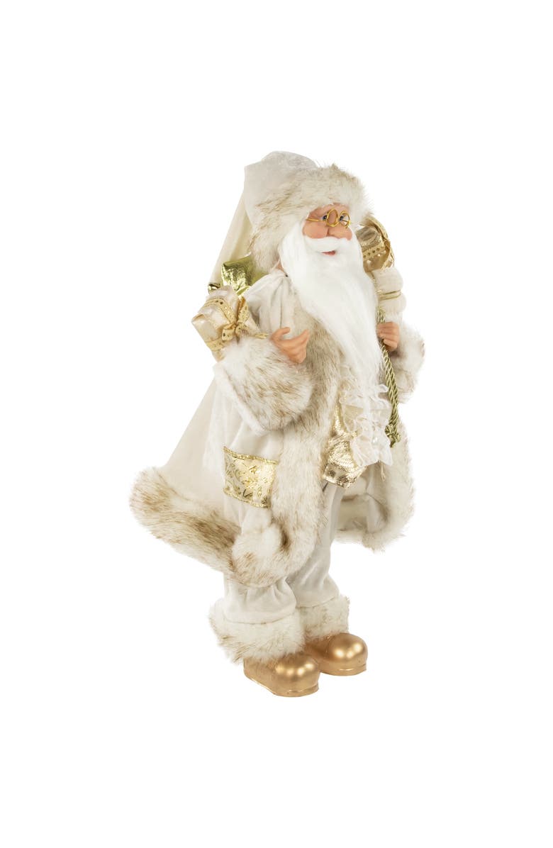 Northlight 18" Ivory and Gold Santa Claus with Gift Bag Christmas Figure, Alternate, color, Ivory