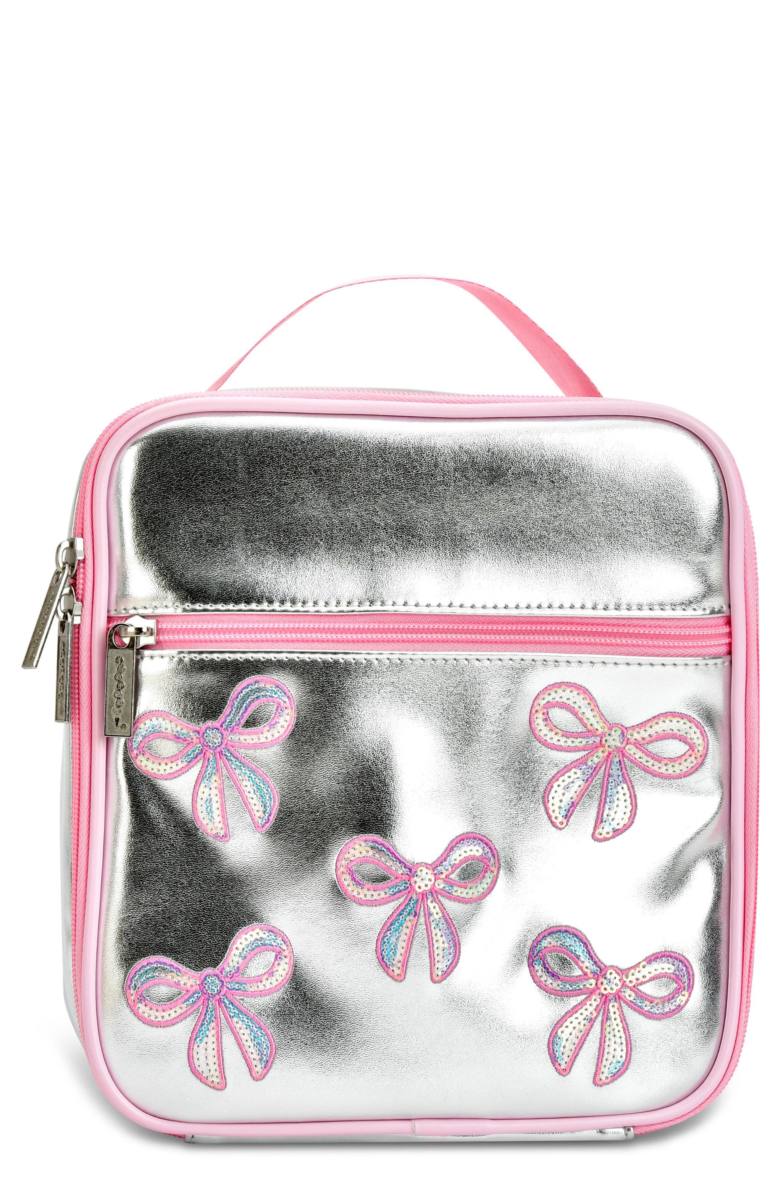 Iscream Kids' Silver Sequin Bows Lunch Tote, Main, color, Met Silver
