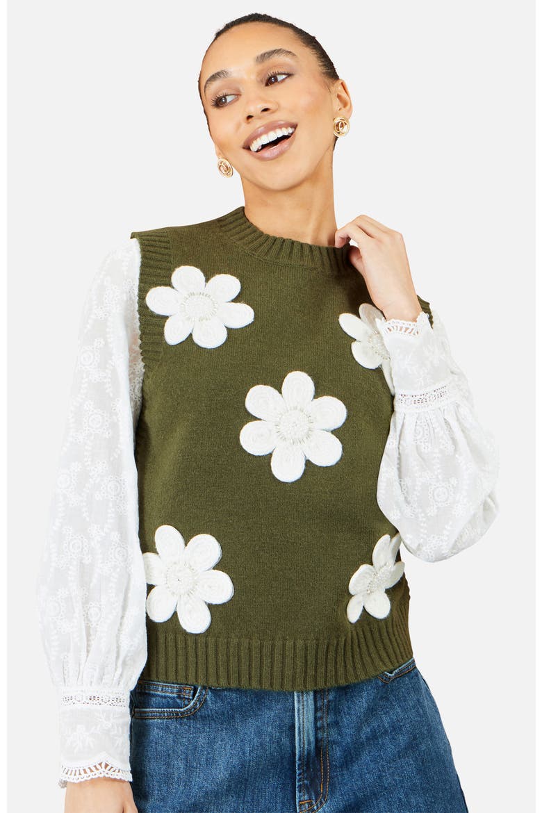Flower Appliqué Knit Tank, Alternate, color, Green
