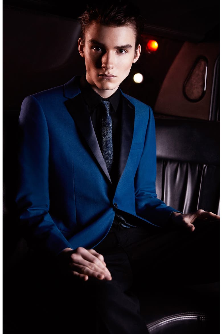 Blue Skinny Fit Tuxedo Jacket, Alternate, color, BLUE