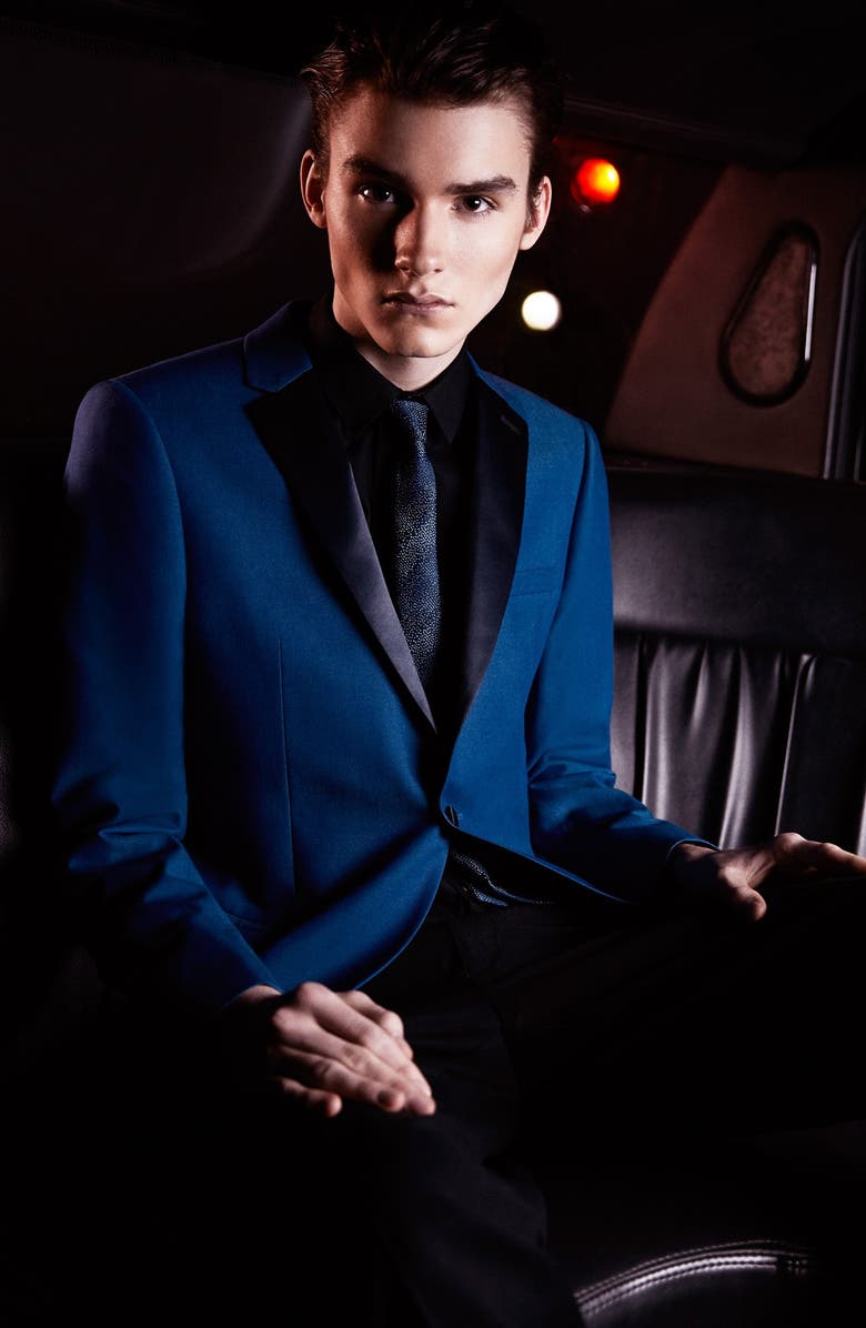 Topman Blue Skinny Fit Tuxedo Jacket, Alternate, color,