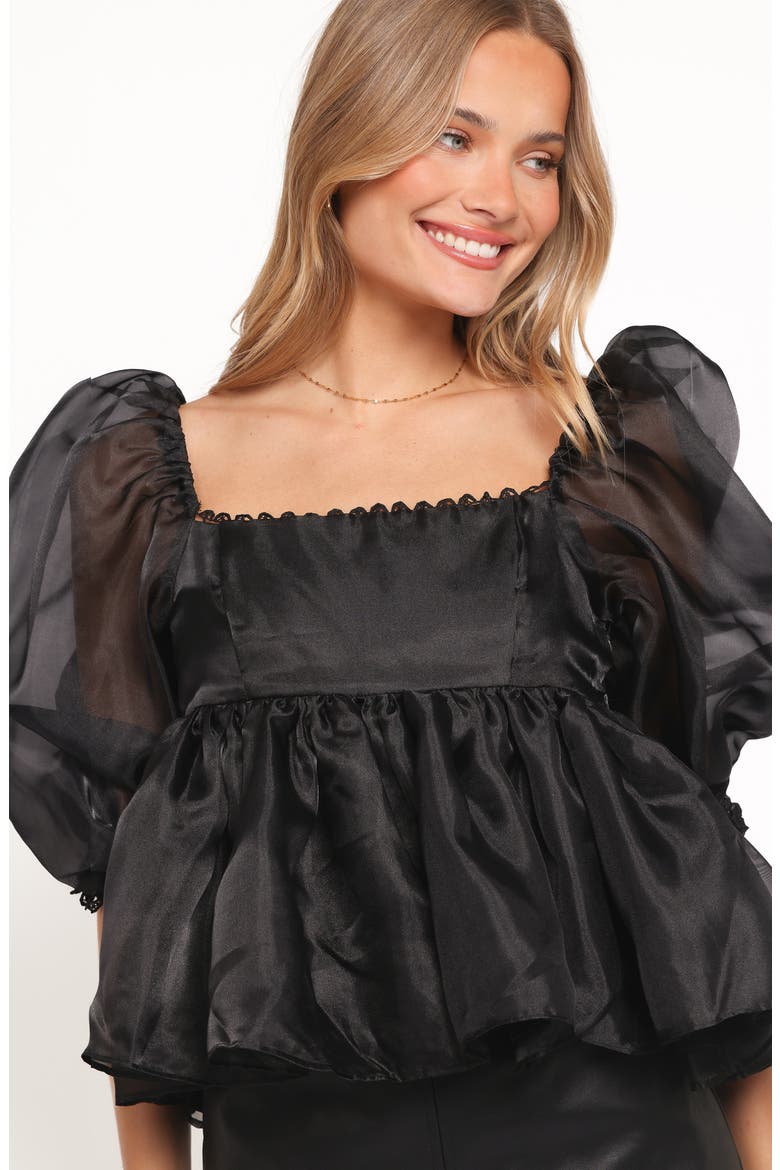 Solenne Puff Sleeve Peplum Blouse, Alternate, color, BLACK