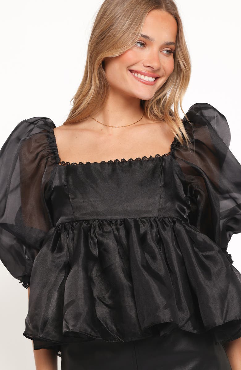 Petal & Pup Solenne Puff Sleeve Peplum Blouse, Alternate, color, Black