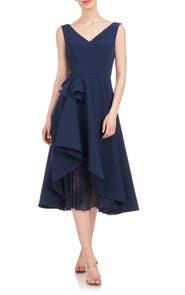 Kay Unger Begonia Crepe & Chiffon Midi A-Line Dress