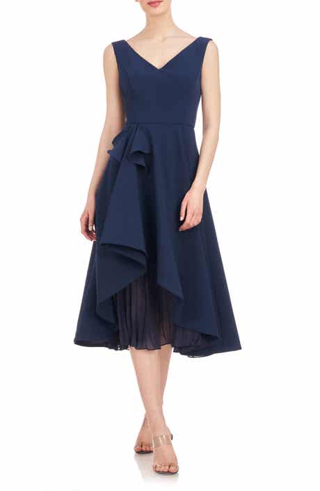 Kay Unger Begonia Crepe & Chiffon Midi A-Line Dress