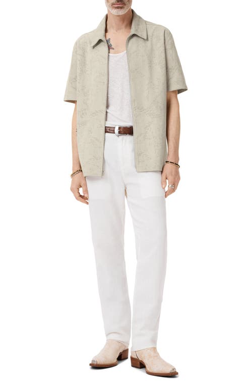 John Varvatos Wade Suede Perforated Short Sleeve Shirt In Chalk
