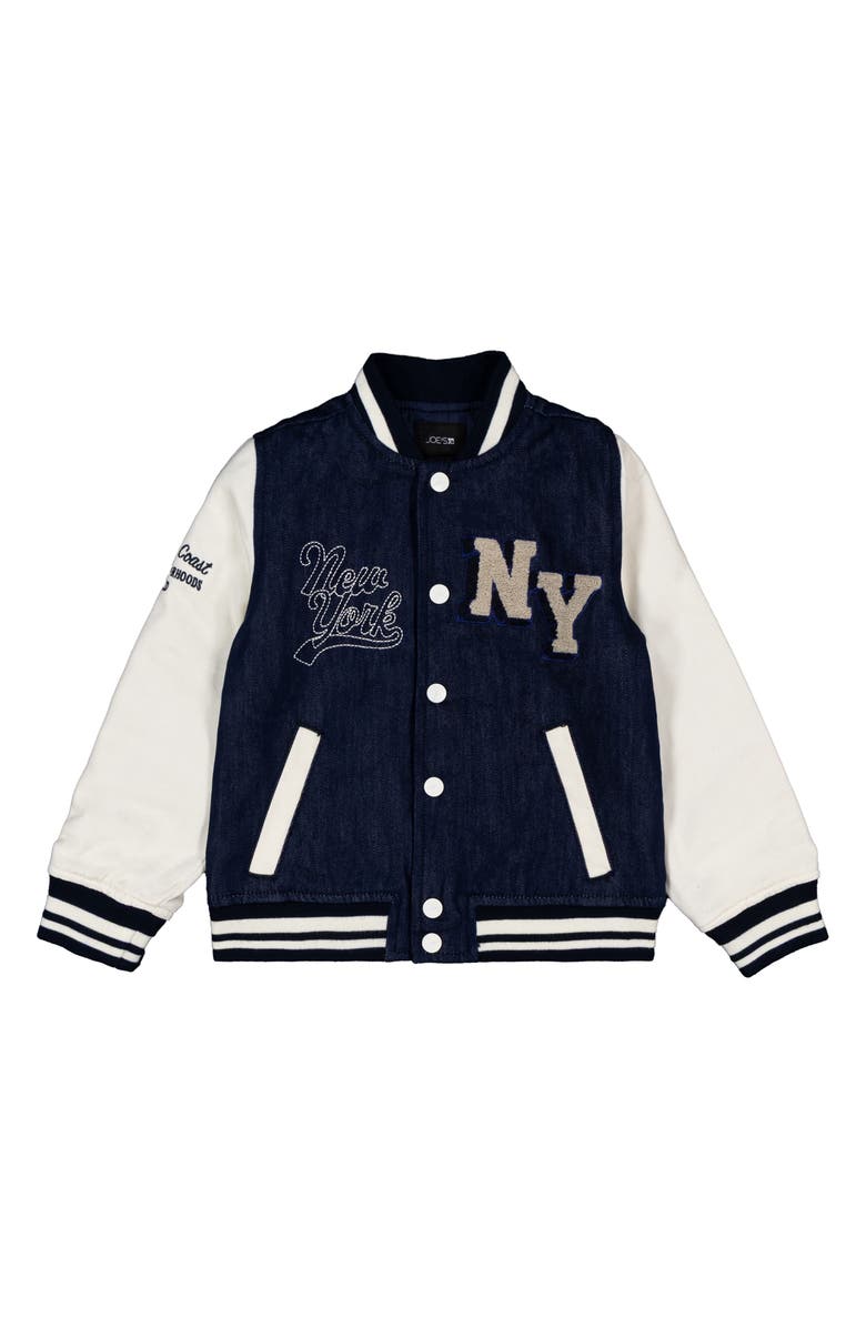 Joe's Jeans Kids' New York Denim Varsity Jacket, Main, color, Dark Wash