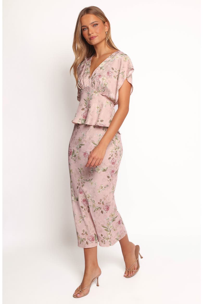 Kenna Floral Satin Midi Skirt, Alternate, color, BLUSH ROSE